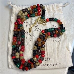New- Vespazzo handmade artisan 3-tier ceramic/stone/recycled glass bead necklace